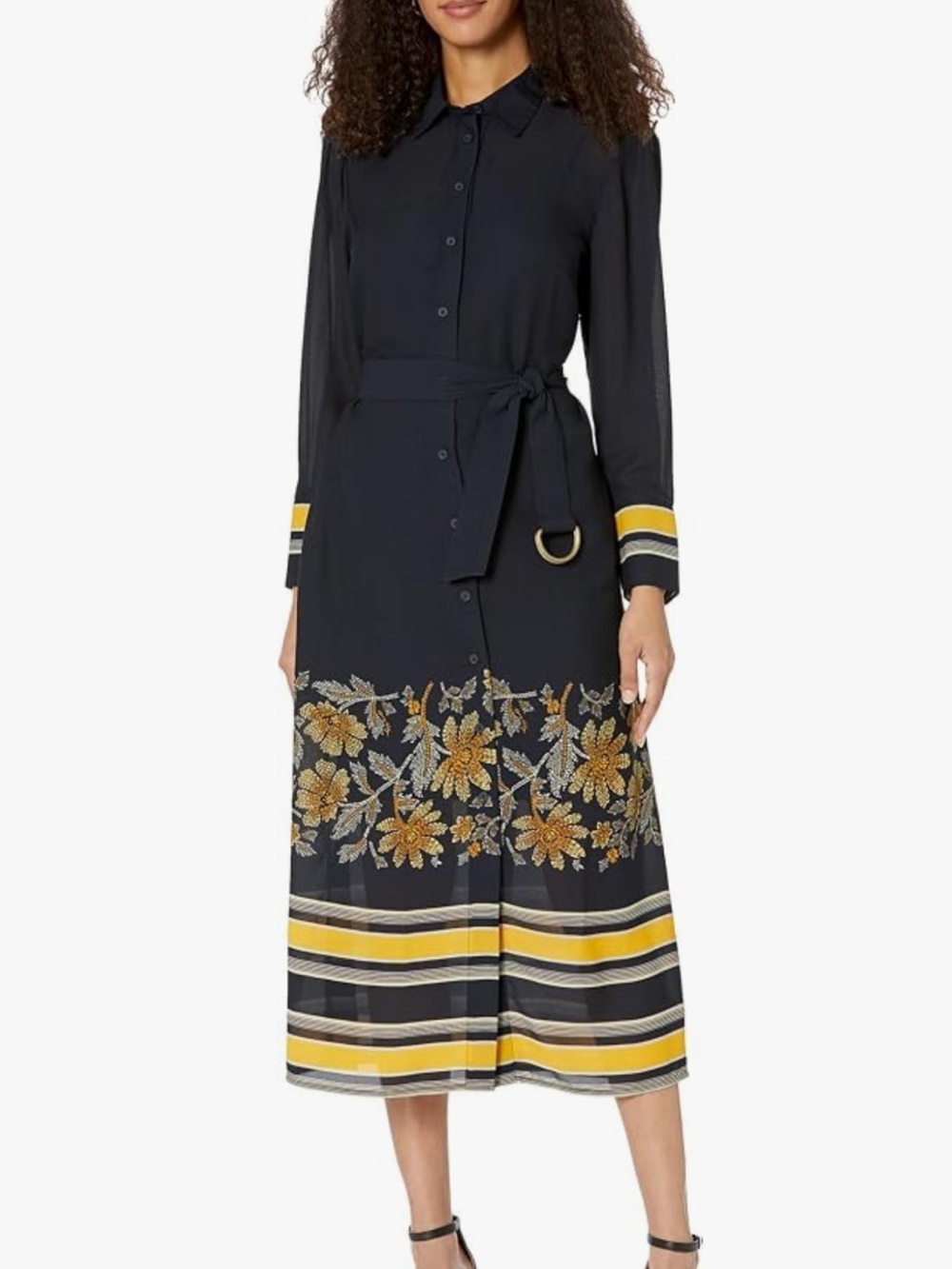 Tommy Hilfiger S Dress Floral Belted ShirtDress Blue Yellow Classic Preppy Fall